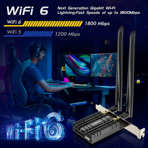 Edup Pci-e Wifi 6 Tarjeta De Red Ax1800mbps Bluetooth 5.2...