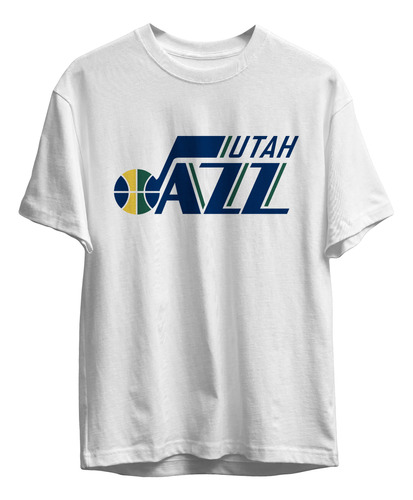 Remera Basket Nba Utah Jazz Blanca Logo Completo