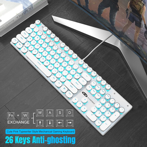 Teclado Mecanico Blanco 104 Teclas Retropunk Backlit Azul