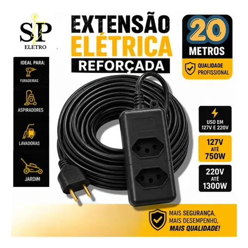 Eletro Sp Extensão Elétrica Reforçada 20 Metros 10/20a Obra Profissio
