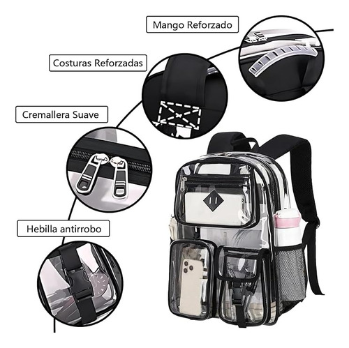Mochila Transparente, Mochila Escolare Para Jóvenes Y Niños Color Negro