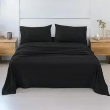Juego De Sábanas Matrimonial 3000 Hilos Egipcian Premium Color Negro Diseño De La Tela Rayas