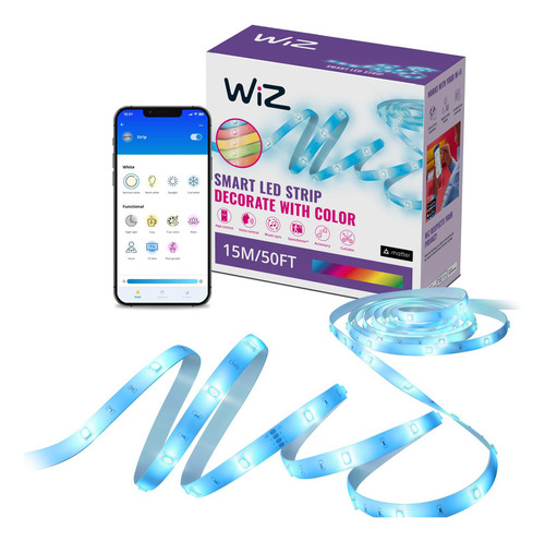 Tira De Luz Inteligente Led Rgb Wiz De 50 Pies - Un Color A