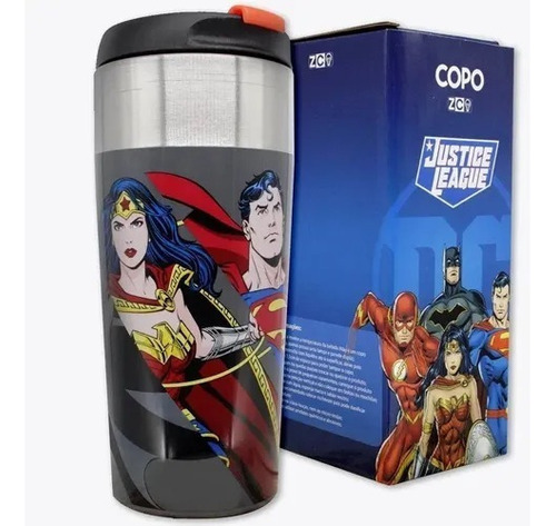 Copo Para Viagem Slim Liga Da Justiça 300ml Zc Cor Preto