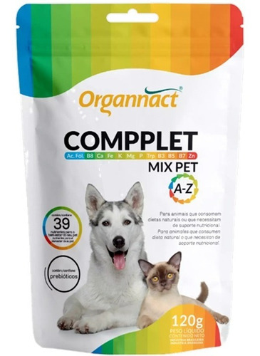 Suplemento Caes Gatos Organnact Compplet Mix Pet A-z 120g