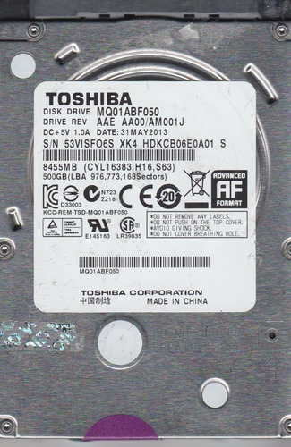 Disco Duro Interno Toshiba Mq01abf Series Mq01abf050 500gb