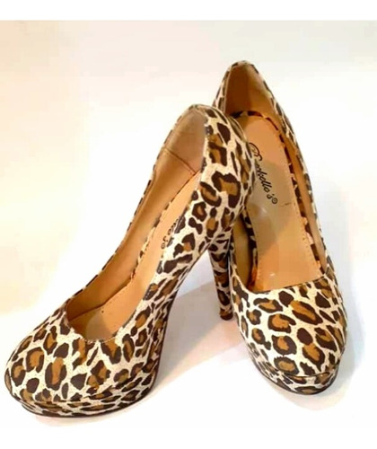 Zapatos De Dama Tacón Alto Gamuza Diseño Leopardo Talla 37