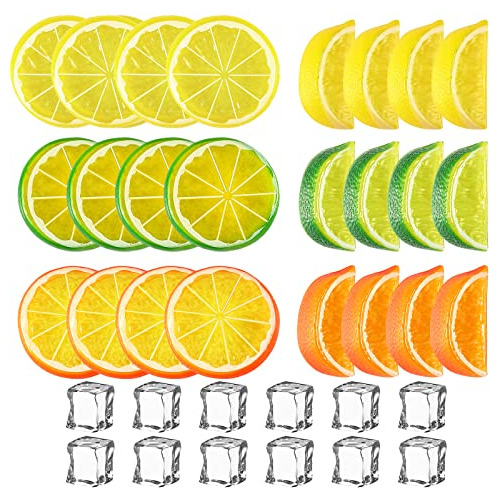 Set De 24 Limones Falsos Rodajas Y 12 Cubos De Hielo Ac...