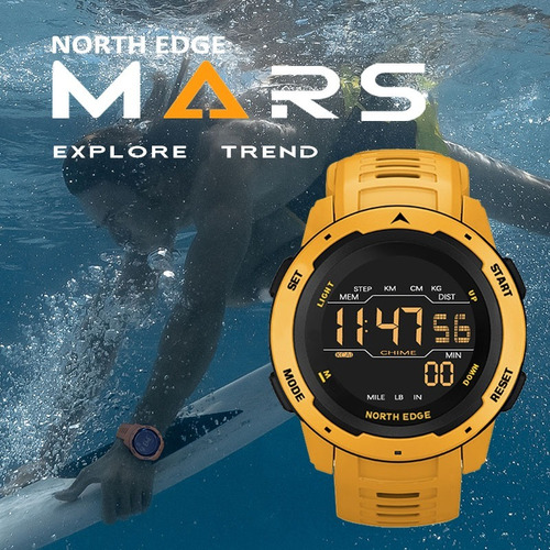 Reloj North Edge Mars Podómetro Contador Calorías Amarillo