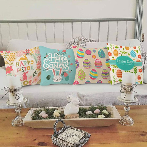 Fundas De Almohada Estampado De Pascua Funda Cojín De Sofá