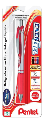 Bolígrafo Tinta Gel Energel Deluxe Rtx Bl77bp 0.7 Mm 1 Pza Color De La Tinta Rojo Color Del Exterior Plateado