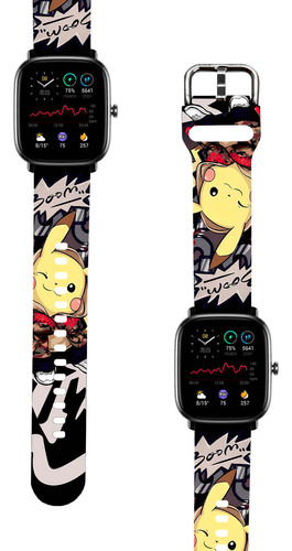 Correa Compatible Para Amazfit Gts 2 Mini Pikachu Boom Negro