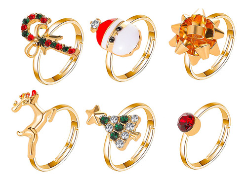 Anillos Navideños Con Diseño De Alces Y Papá Noel, 6 Unidade