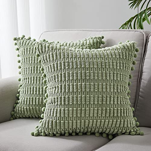 Set Of 2 Sage Green Decorative Throw Pillow Covers 20x2...