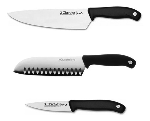 Set X3 Cuchillos Santoku Chef Verduras Acero 3 Claveles Evo