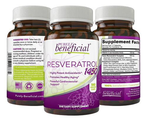 Resveratrol 1450 Antiedad Apoyo Cardiovascular 180 Cap