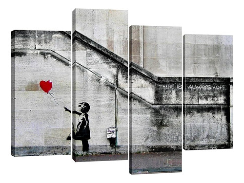 Banksy Grafitti Girl With Red Balloon - Lienzo Grande De 4 P