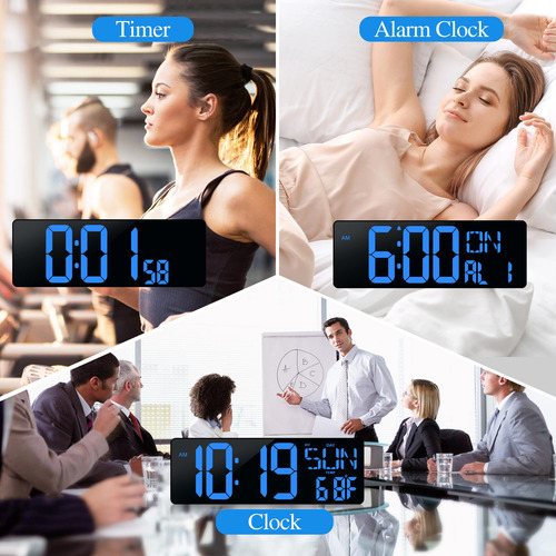 Gran Reloj Digital De Pared Con Mando Led 17.2 Pulgadas