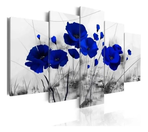 Quadro De Parede Sala Quarto Flor Papoula Azul Hd Grande Cor