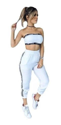  Conjunto Calça Bomber Jogger Listra Forrada + Top Love 2019