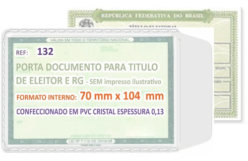 Capa Plastica Para Rg Etitulo De Eleitor  Kit C/ 10 Unidades