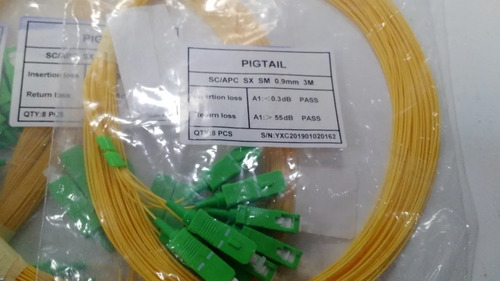 40 Cordão Pigtail Fibra Óptica Sc/apc Sx Sm 0,9 Mm 3 M.