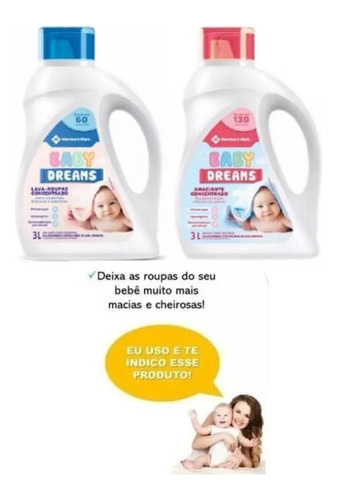 Sabão Líquido Lava Roupas E Amaciante Bebê Baby Dreams 3l