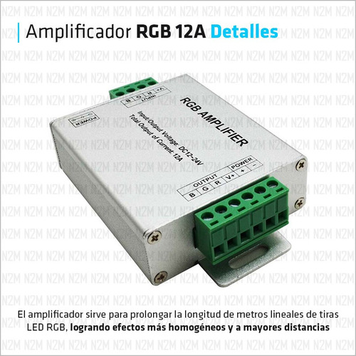 Imagen 2 de 10 de Amplificador Led 12a Tira 5630 5050 3528 2835 Rgb 12-24v