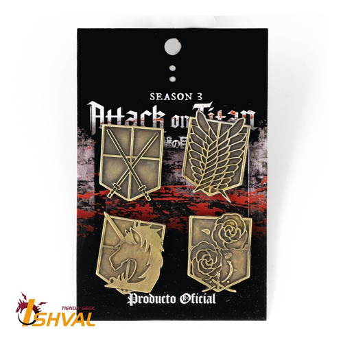 Imagen 2 de 3 de Pack De 4 Pines - Attack On Titan - Escuadrones