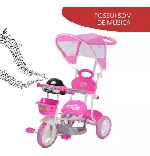 Triciclo Infantil C/ Empurrador E Protetor P/ 02-crianças Mo