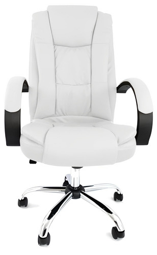 Silla De Oficina Ergonomica Presidencial Monterrey Giratoria Reclinable Marca Silleti Sistema Baculante Cuero Sintetico Alta Calidad Color Blanco