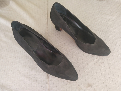 Zapatos Negros Mujer Gamuzados Taco Alto N*36.