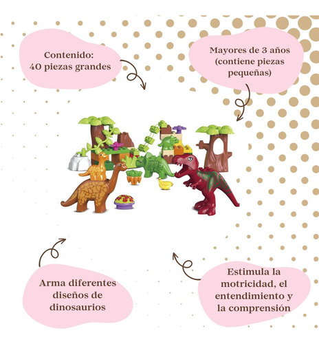 Bloques Didático 40 Piezas Dinosaurio Infantil Mayores 3 Año