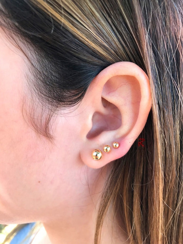 Kit Brinco De Bolas Lisa 1 2 3 Furo Folheado A Ouro 18k