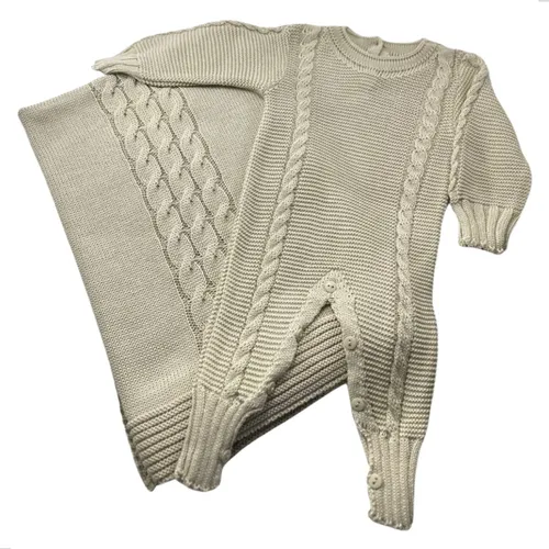 Kit 2 Peças Saída De Maternidade Rn Tricô Trançado Luxuoso