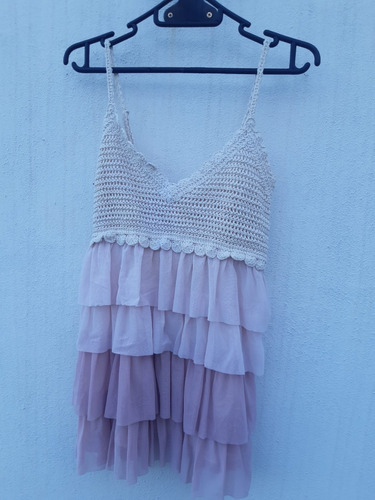 Vestido Niña Fiesta Con Bolados En Rosado Combinado Telas  