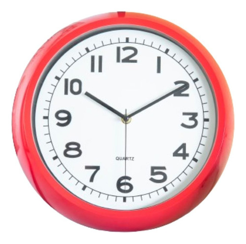 Reloj Pared Marco Rojo Fondo Blanco 30cm Diam Con Minutero