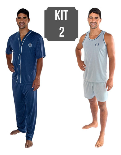 Kit 2 - Pijama Americano Masculino Liso Pós Cirurgico