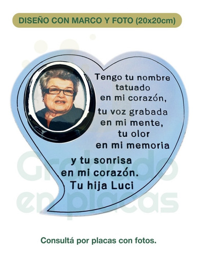 Imagen 5 de 5 de Placa Recordatoria Cementerio. Forma De Corazón 10x10cm