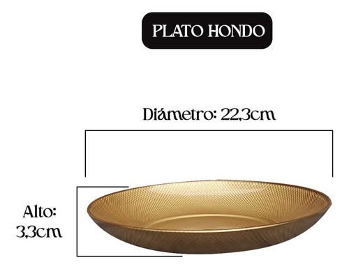 Set Platos Vidrio 6 Playos + 6 Hondos Color Dorado Blanco Y Dorado