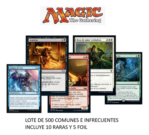 Lote 500 Cartas Magic The Gathering Incluye 10 Rara Y 5 Foil