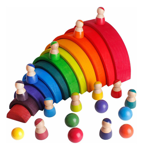 Juguetes Montessori 30 Piezas De Madera Arco Iris Torre  Bbb