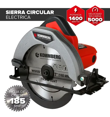 Sierra Circular Kommberg 5000 Rpm Eléctrica 1400w Disco 7 PuLG 185 Mm Y Guía Incluidos Kb-sc1400