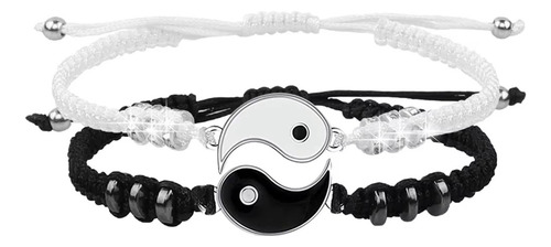 Juego 2 Pulsera Ying Yang / Ajustable / Parejas Amigos Blanco Y Negro 20 Cm