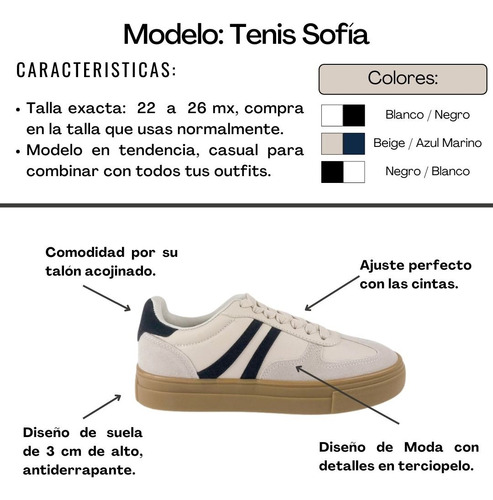 Tenis Mujer Moda Samba Zapato Dama Sofía Beige Urbano En Tendencia, Cómodo Y Casual