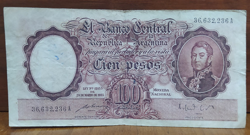 Antiguo Billete 100 Pesos Moneda Nacional  Bott 2038