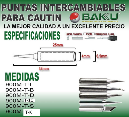Imagen 5 de 5 de Puntas Para Cautin De Repuesto Baku !! Originales!!