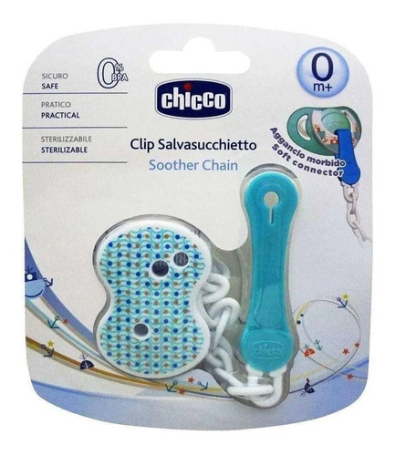 Portachupete Clip Con Cadena - Chicco - Celeste