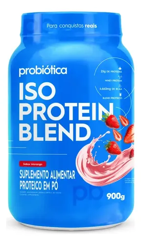 Whey Protein 900g Iso Blend Protein Probiótica Morango Blend de Proteínas - R$ 106,6