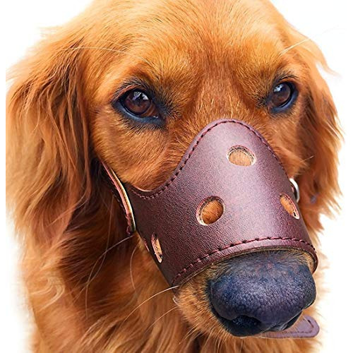 Bozal De Perro De Cuero Transpirable De Malla Para Morder Y